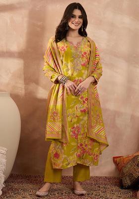 Yellow Embroidery Polyester Kurta Set