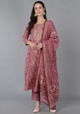 Pink Embroidery Silk Kurta Set