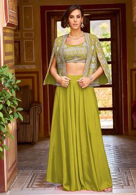 Green Embroidery Silk Palazzo Set