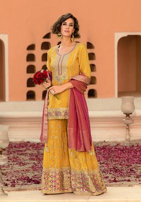 Yellow Embroidery Viscose Palazzo Set