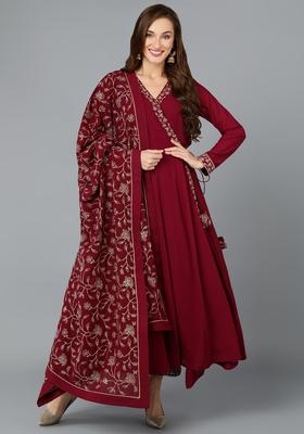 Maroon Embroidery Georgette Kurta Set