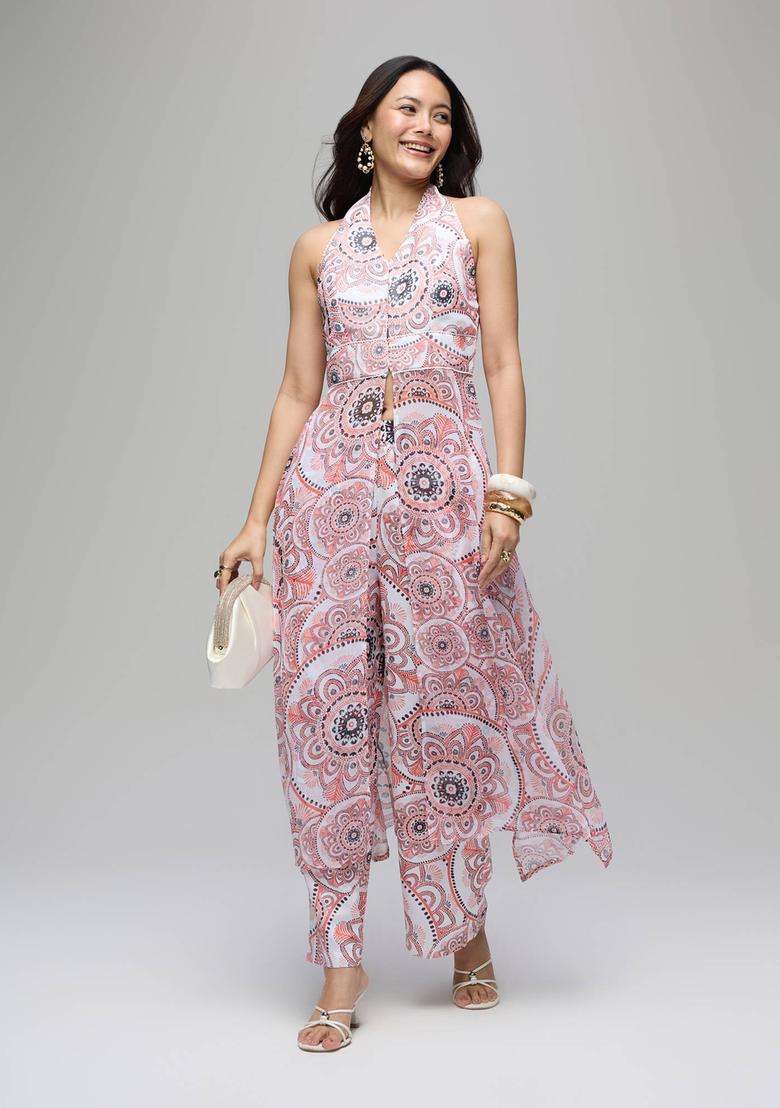 Off White Georgette Geometric Print Kurta and Pant Kurta Set of 2 for Women Festive Wear - Indya