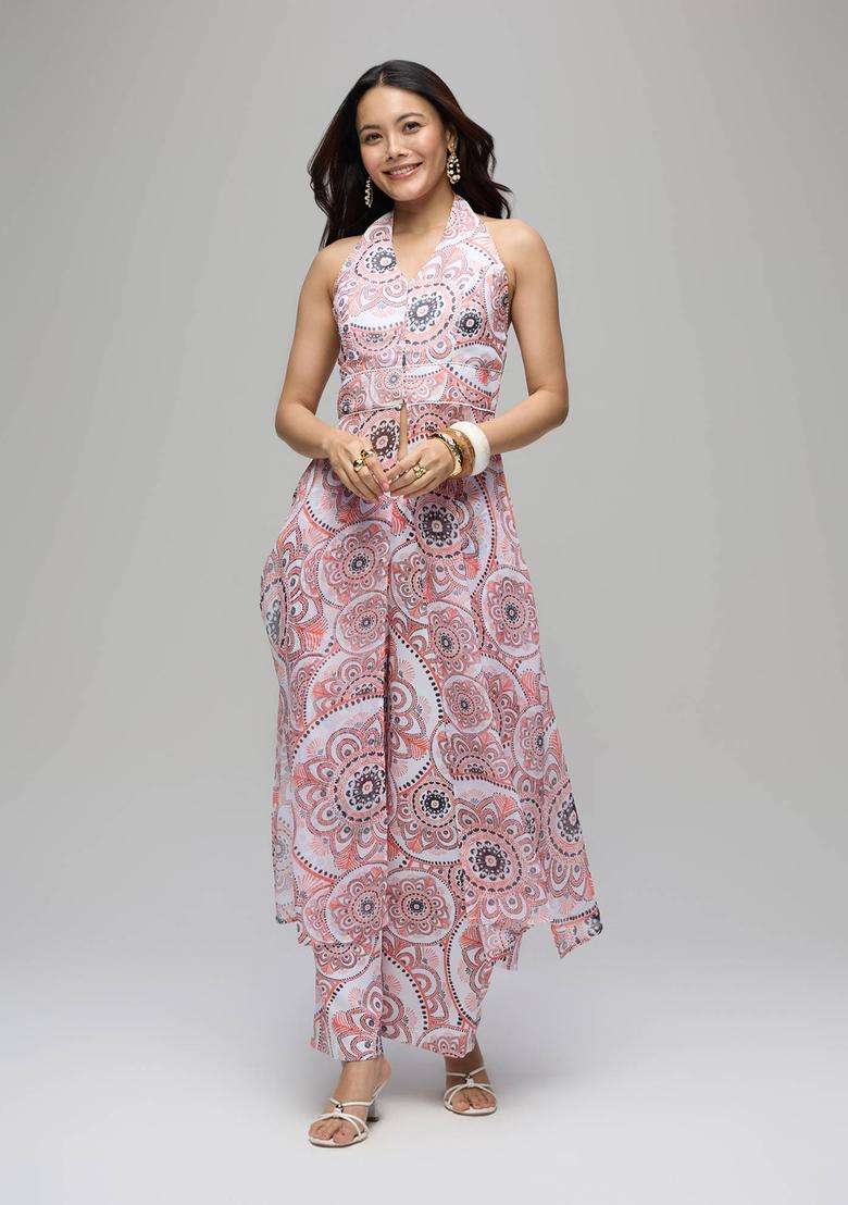 Off White Georgette Geometric Print Kurta and Pant Kurta Set of 2 for Women Festive Wear - Indya