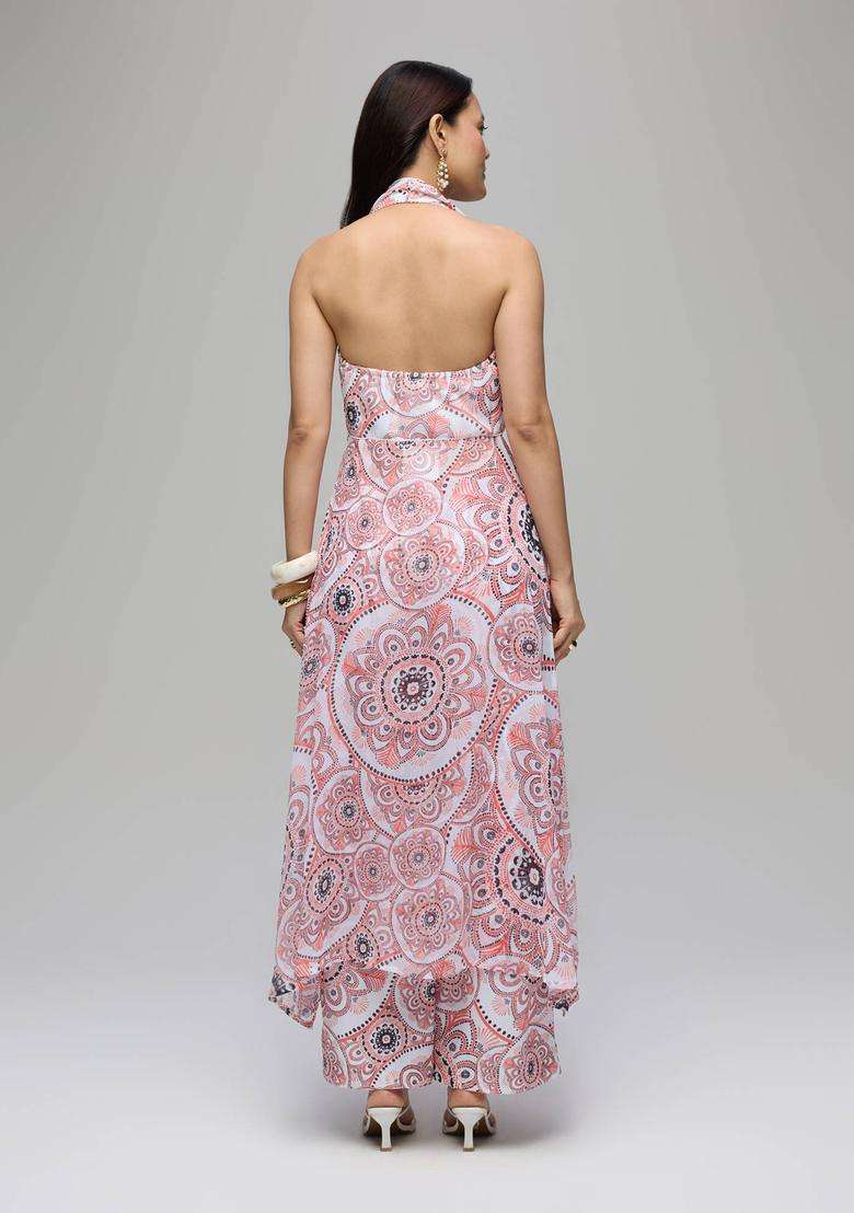 Off White Georgette Geometric Print Kurta and Pant Kurta Set of 2 for Women Festive Wear - Indya