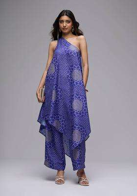 Purple Muslin Bandhani Print Kurta with Straight Pant Set of 2 for Women Fusion Wear