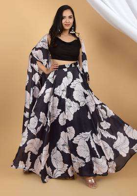 Black Trendy Silk Three Piece Co Ord Set for Women Festive Wear