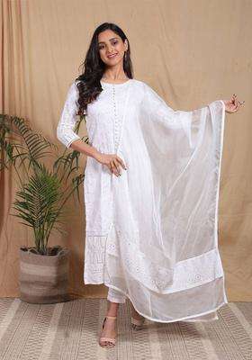 Chikankari Golden Embroidered Kurta Set of 3 for Women Casual Wear
