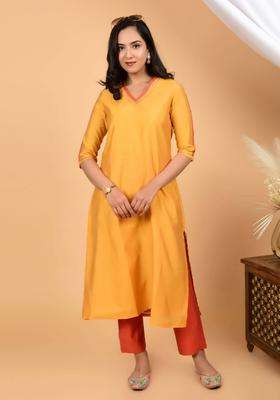Yellow Divine Pure Chanderi Silk Kurta and Pant Set for Women Festive Wear