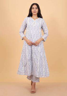 Grey Trendy Printed Cotton Kurta and Pant Set of 2 for Women Casual Wear