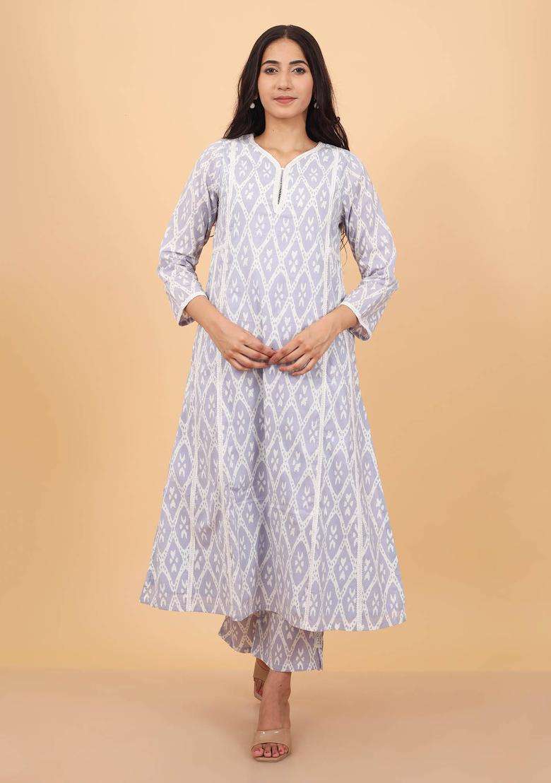 Grey Trendy Printed Cotton Kurta and Pant Set of 2 for Women Casual Wear - Indya