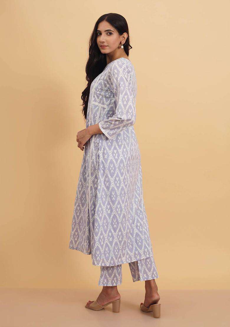 Grey Trendy Printed Cotton Kurta and Pant Set of 2 for Women Casual Wear - Indya