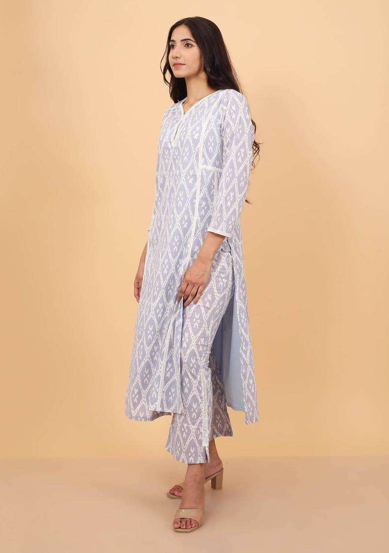 Grey Trendy Printed Cotton Kurta and Pant Set of 2 for Women Casual Wear - Indya