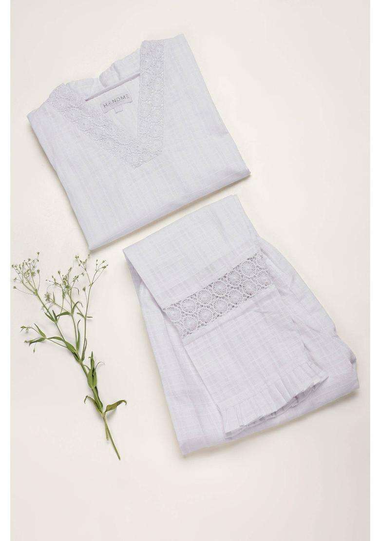 White A Line Cotton Self Design Kurta Set for Women Casual Wear - Indya