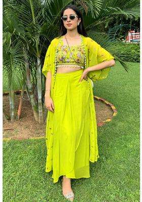 Green Embroidered Georgette Kurta Set