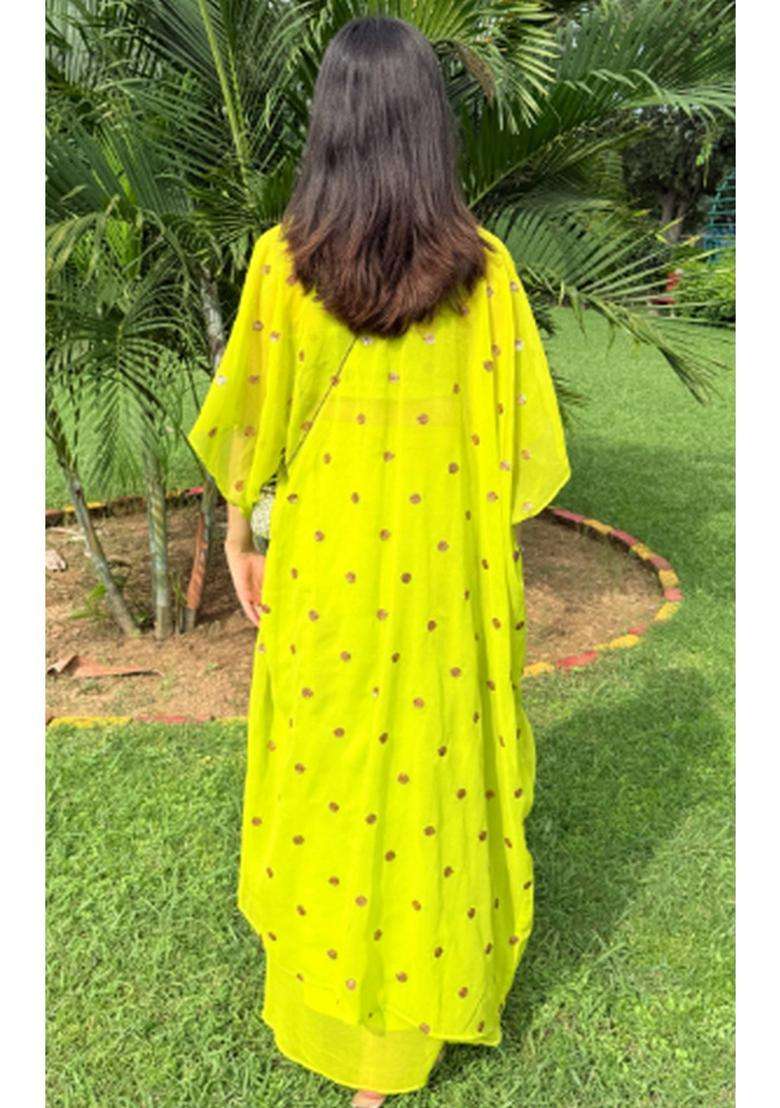 Green Embroidered Georgette Kurta Set - Indya