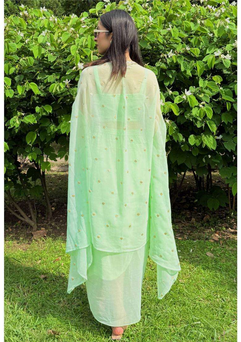 Green Embroidered Georgette Kurta Set - Indya