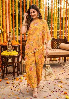 Yellow Floral Georgette Kurta Set