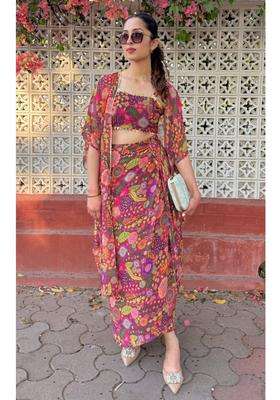 Purple Printed Georgette Kurta Set