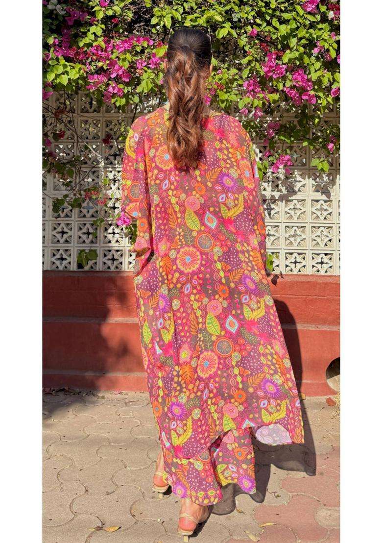 Purple Printed Georgette Kurta Set - Indya