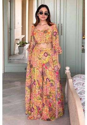 Yellow Printed Georgette Kurta Set