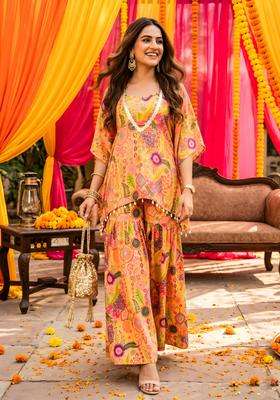 Yellow Embellished Georgette Kurta Set