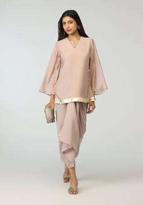 Ivory Gota Embellished Kurta with Drape Skirt for Women Fusion Wear