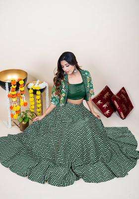 Enchanting Green Silk Bustier and Lehenga Set with Hand Embroidered Jacket Set of 3 for Women Festive Wear