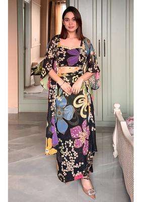 Black Printed Georgette Lehenga Set