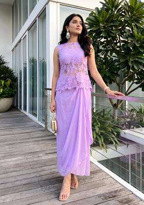 Purple Self Design Georgette Lehenga Set