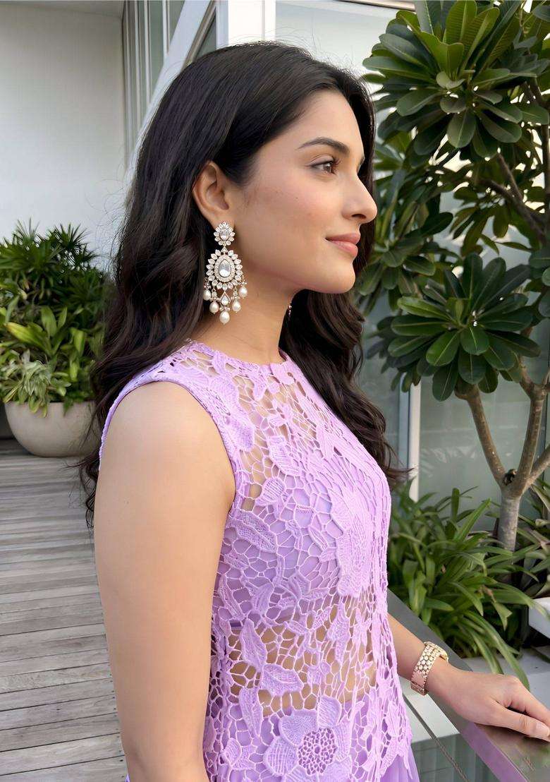 Purple Self Design Georgette Lehenga Set - Indya