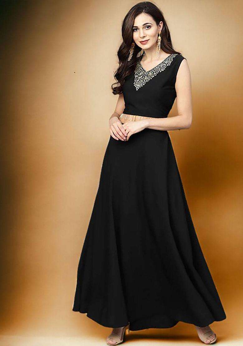 Black Printed Crepe Lehenga Set - Indya