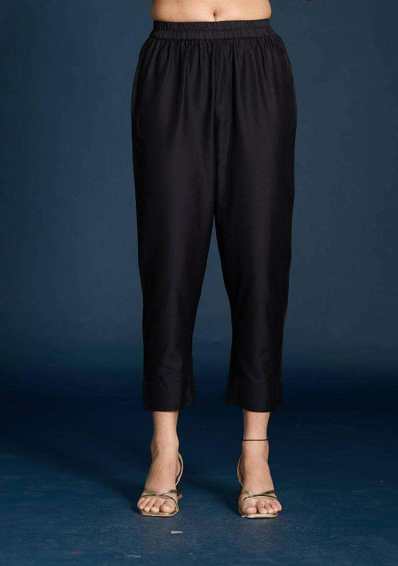 Black Slim Fit Pant for Women Festive Wear - Indya