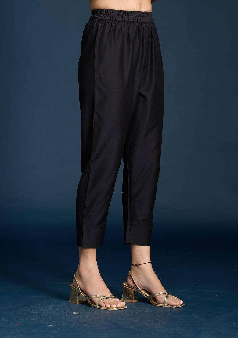 Black Slim Fit Pant for Women Festive Wear - Indya