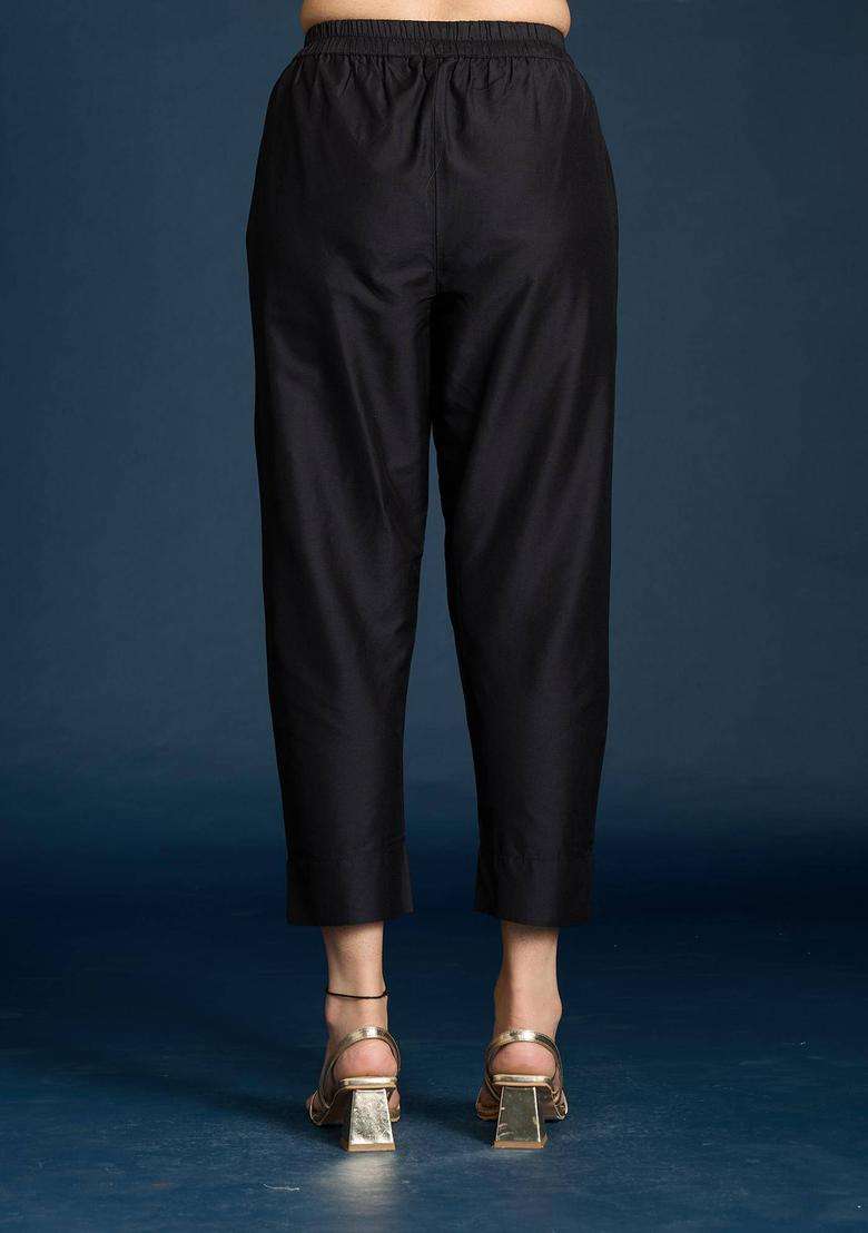 Black Slim Fit Pant for Women Festive Wear - Indya