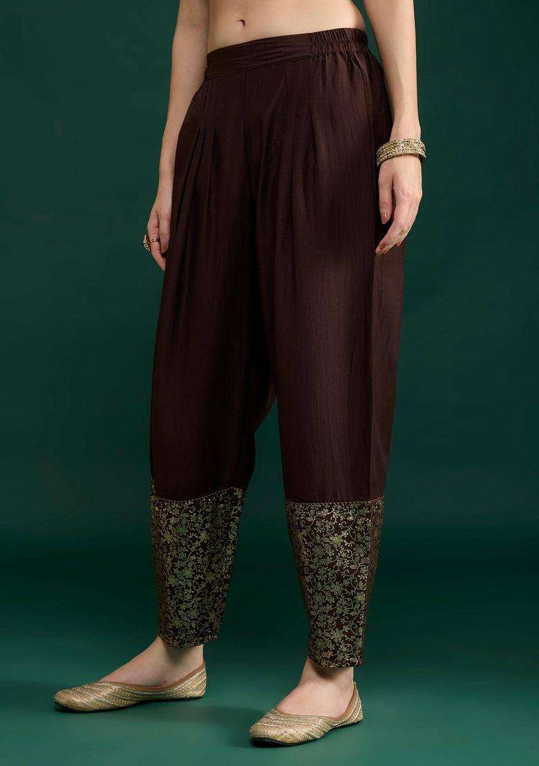 Brown Printed Semi Salwar for Women Festive Wear - Indya