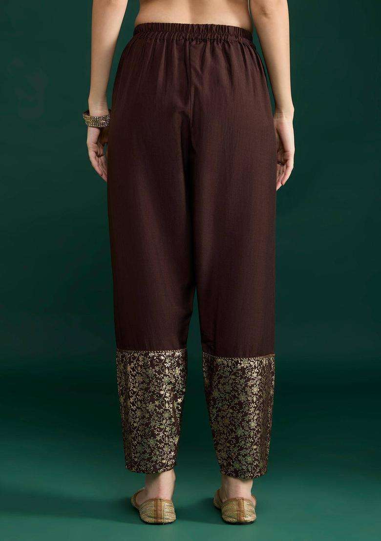 Brown Printed Semi Salwar for Women Festive Wear - Indya