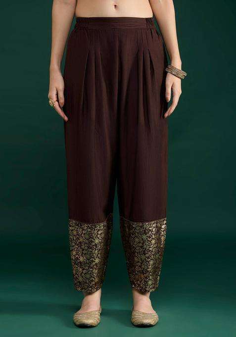 Brown Printed Semi Salwar for Women Festive Wear