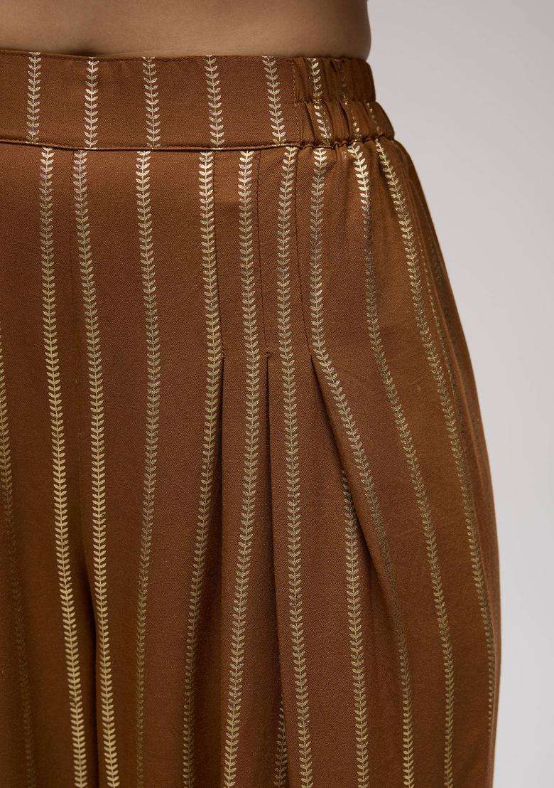 Brown Rayon Foil Print Salwar for Women Festive Wear - Indya