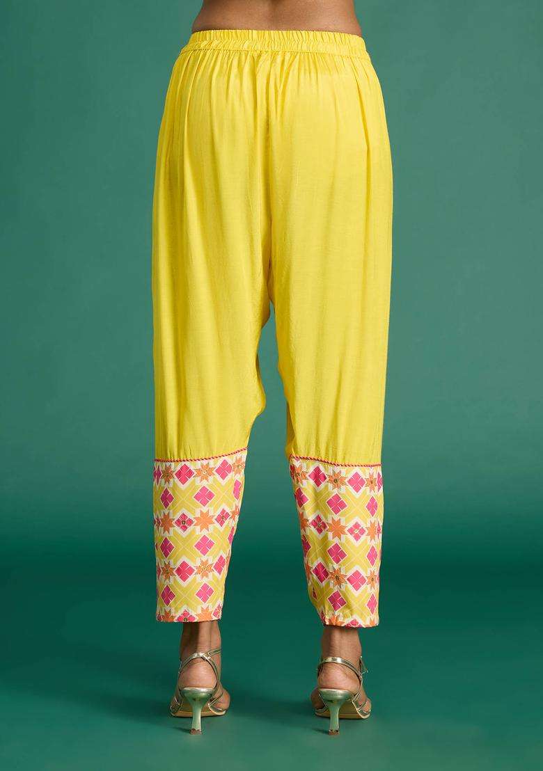Yellow Printed Semi Salwar for Women Festive Wear - Indya