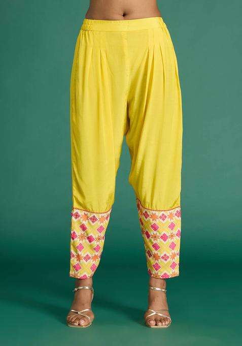 Yellow Printed Semi Salwar for Women Festive Wear
