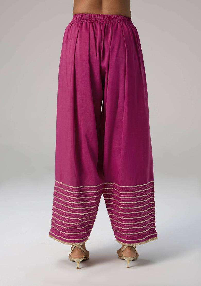 Fuchsia Pink Poly Silk Gota Embellished Farshi Salwar for Women Festive Wear - Indya