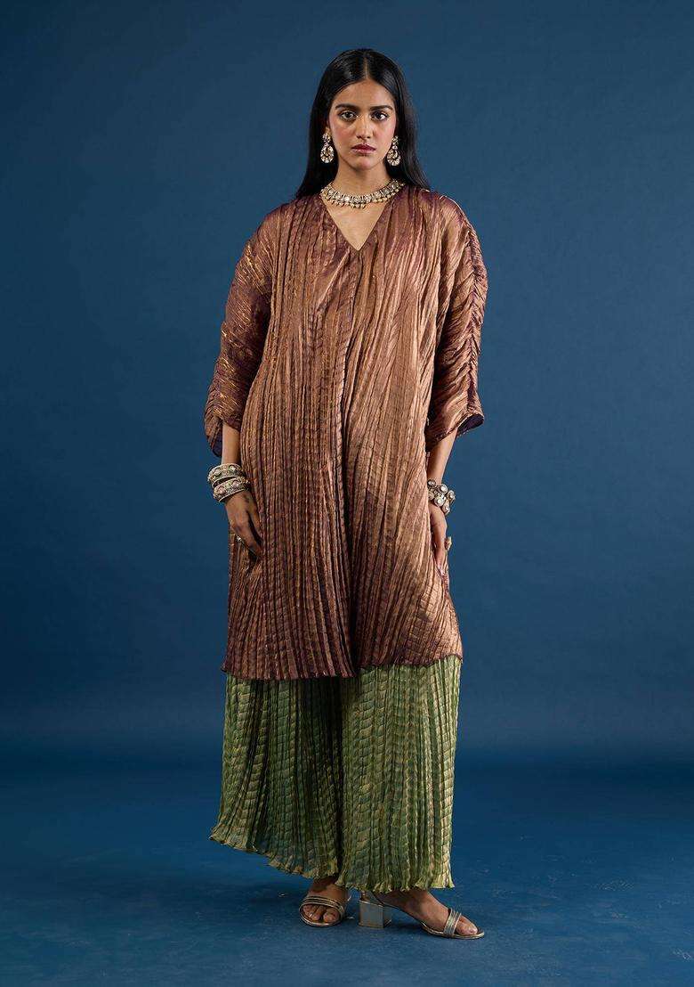 Green Crush Tissue Palazzo for Women Festive Wear - Indya