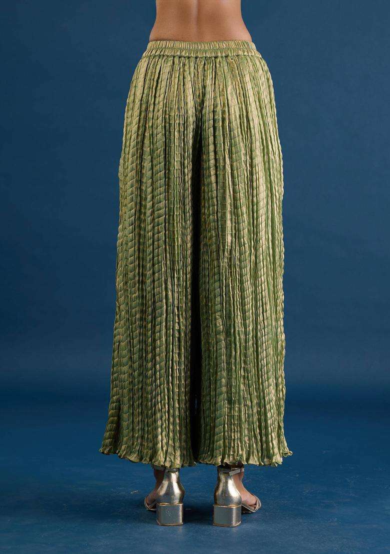 Green Crush Tissue Palazzo for Women Festive Wear - Indya
