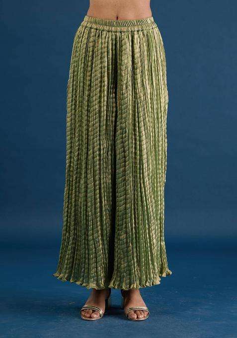 Green Crush Tissue Palazzo for Women Festive Wear