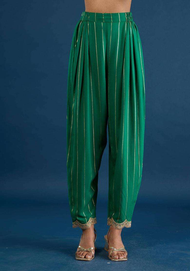 Green Embellished Salwar for Women Festive Wear - Indya