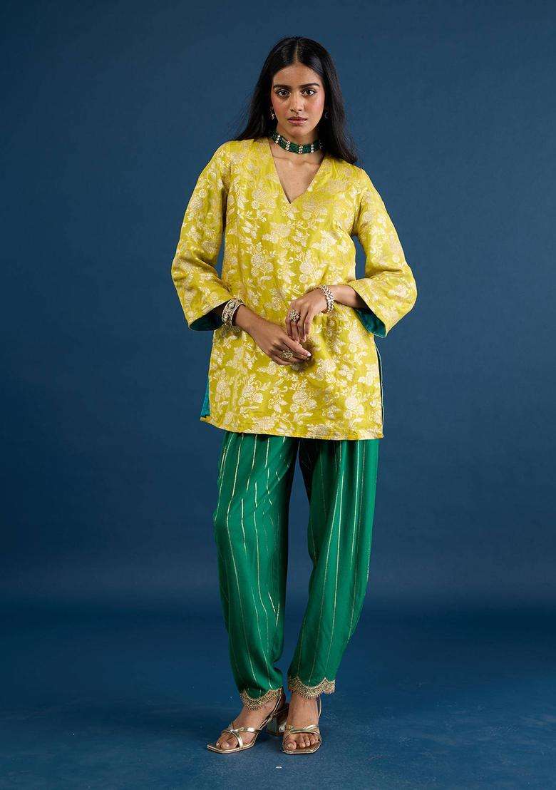 Green Embellished Salwar for Women Festive Wear - Indya