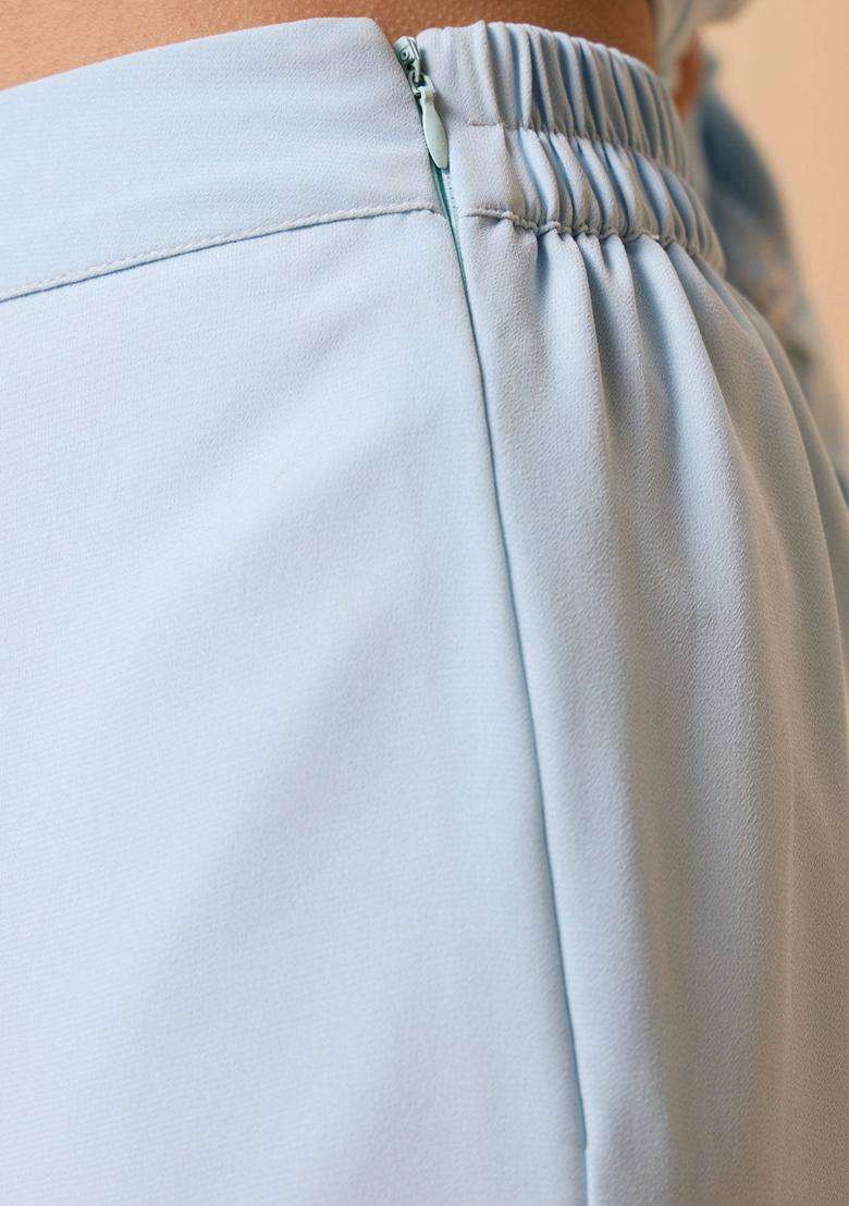 Lavender Blue White Butterfly Embroidered Fringed Hem Palazzo for Women Semi Formal Wear - Indya