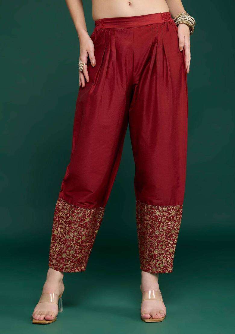 Maroon Printed Semi Salwar for Women Festive Wear - Indya