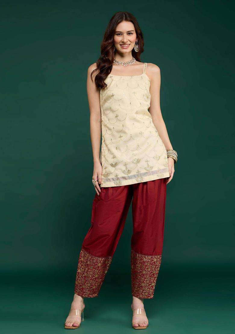 Maroon Printed Semi Salwar for Women Festive Wear - Indya