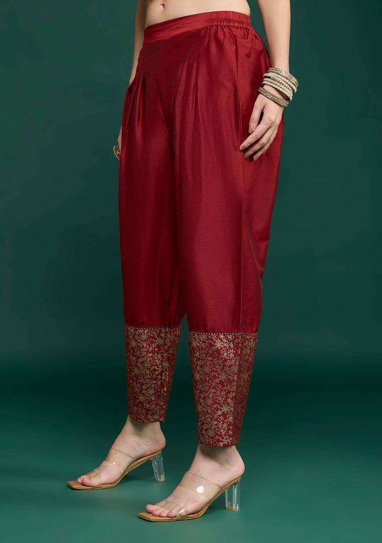 Maroon Printed Semi Salwar for Women Festive Wear - Indya